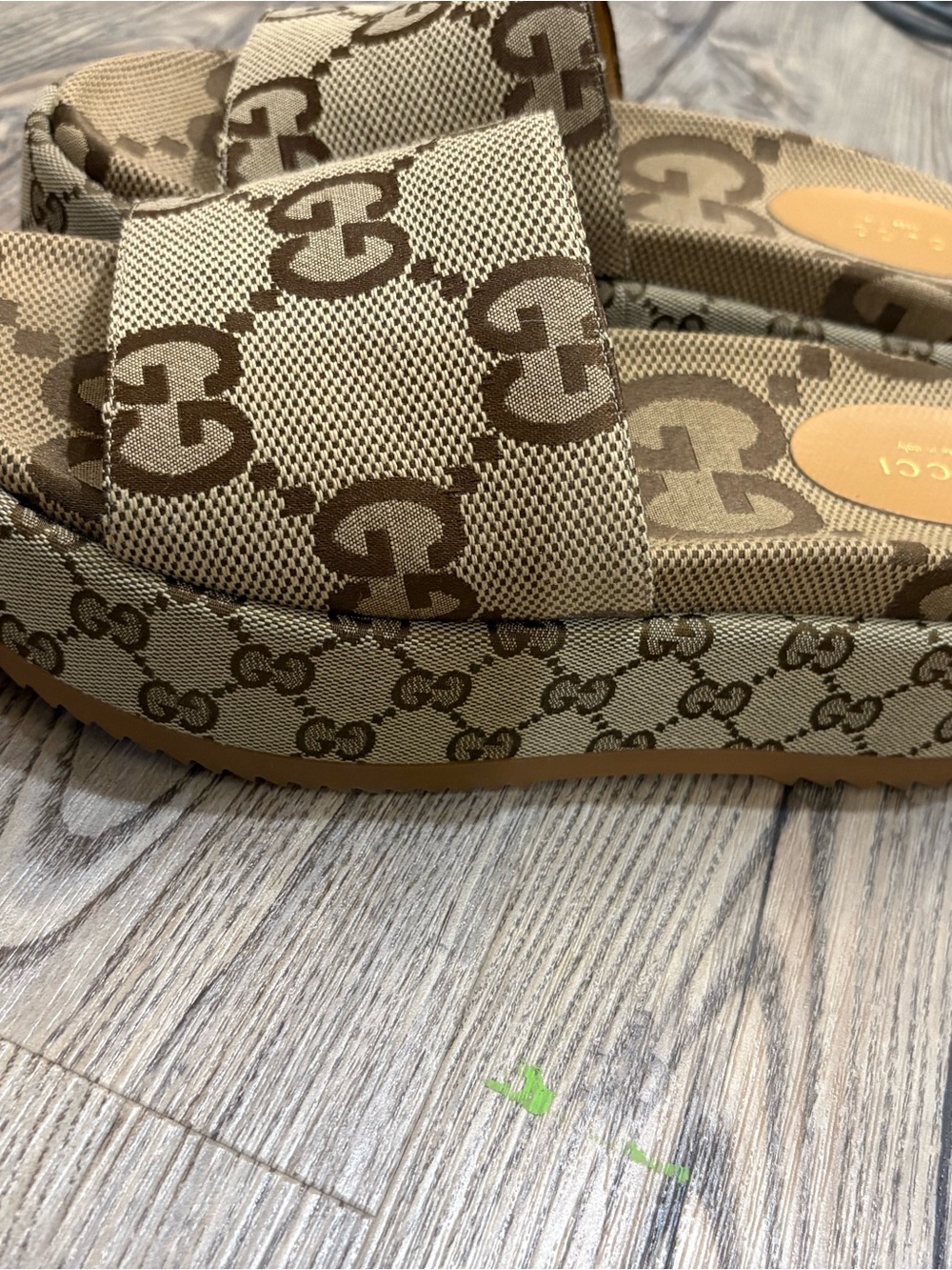 Gucci Beige and Brown GG Canvas Platform Slides - Picture 2 of 3